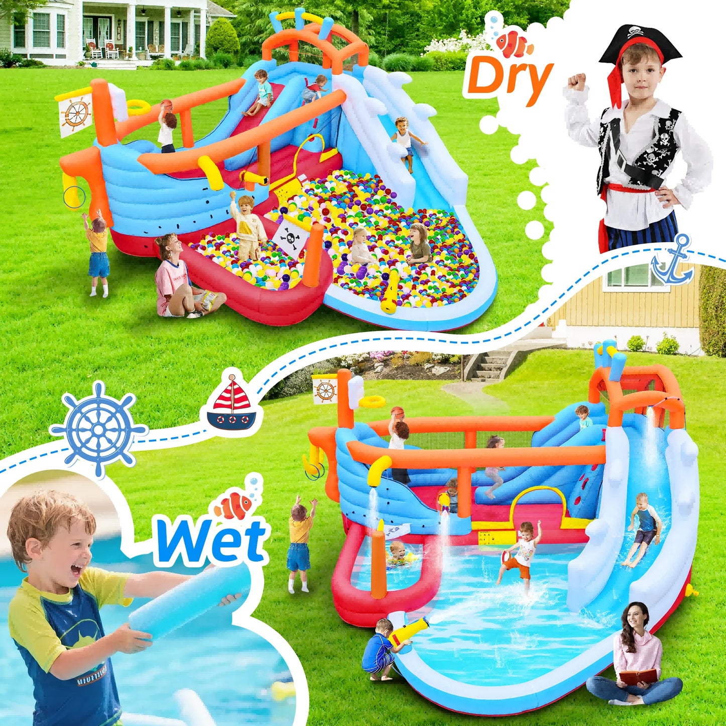 9-in-1 Inflatable Water Park With Dual Slides For Backyard Fun