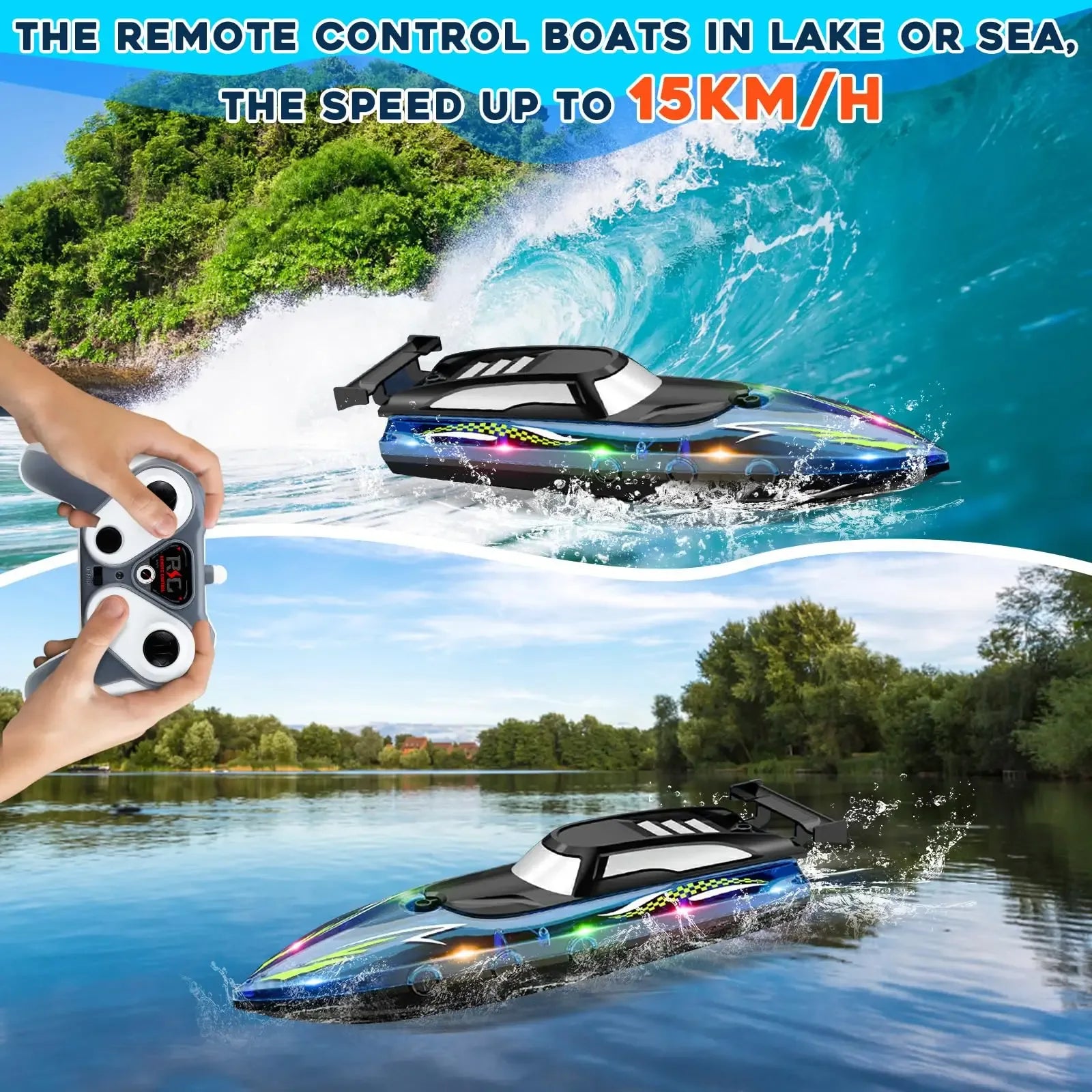 RC Boat With LED Light Proportional Remote Control - ToylandEU