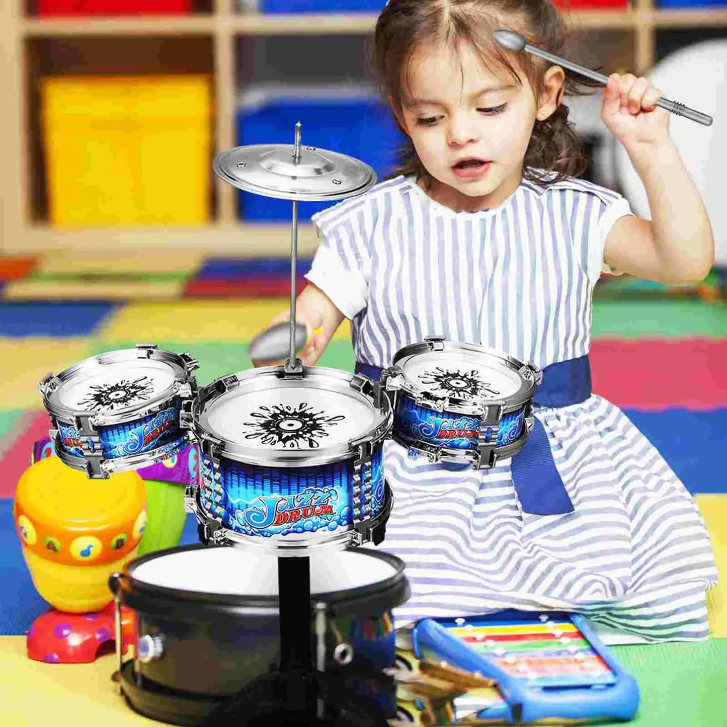 Kids Drum Set Drums Music Educational Toys For Ages 5-9 Plastic