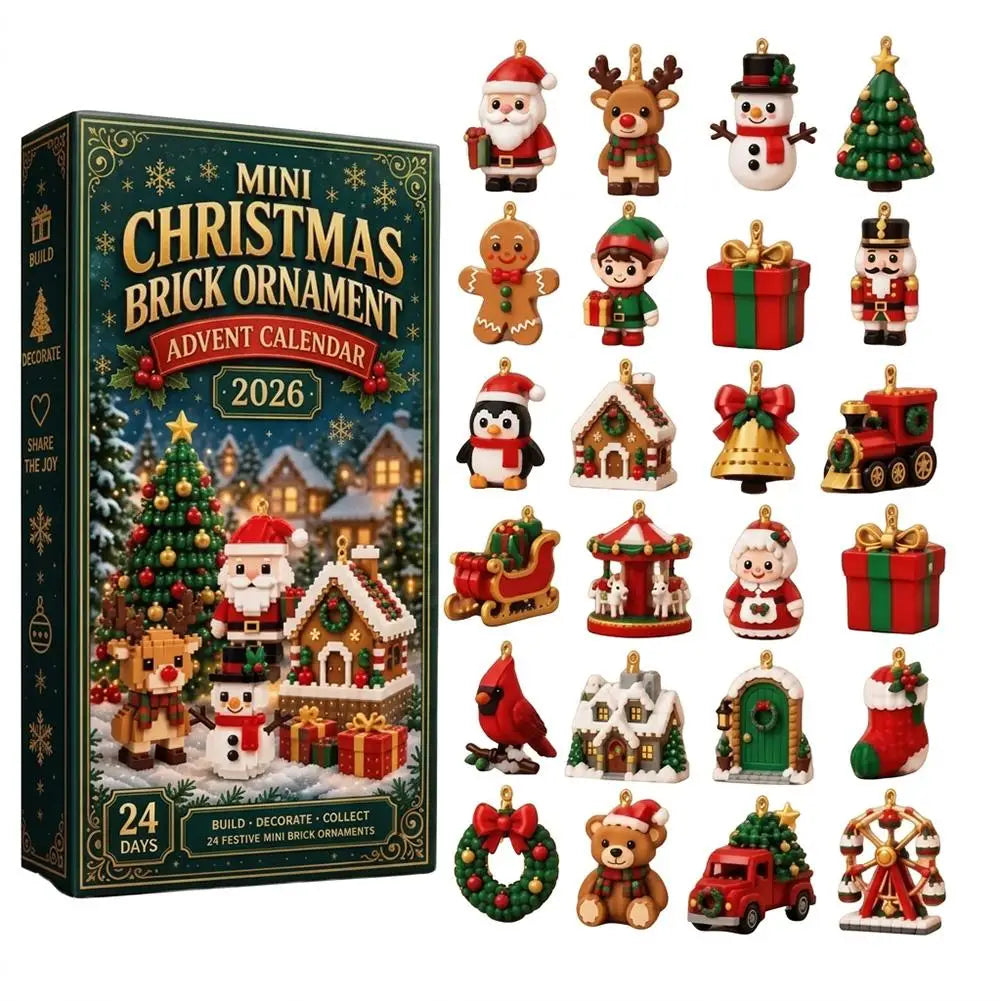 Advent Calendar | 2026 Mini Brick Ornaments | 24 Day 3D Building Block Style | 3.5 cm PVC Tree Decor