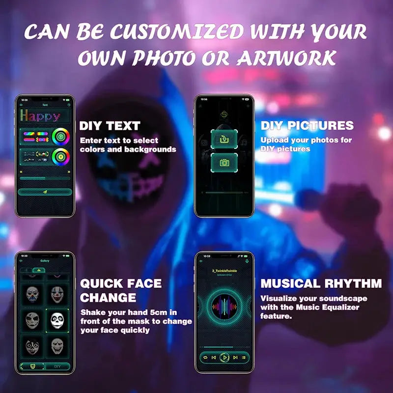Led Mask with Bluetooth App Control Programmable Face Transforming Light up Halloween Led Mask - ToylandEU