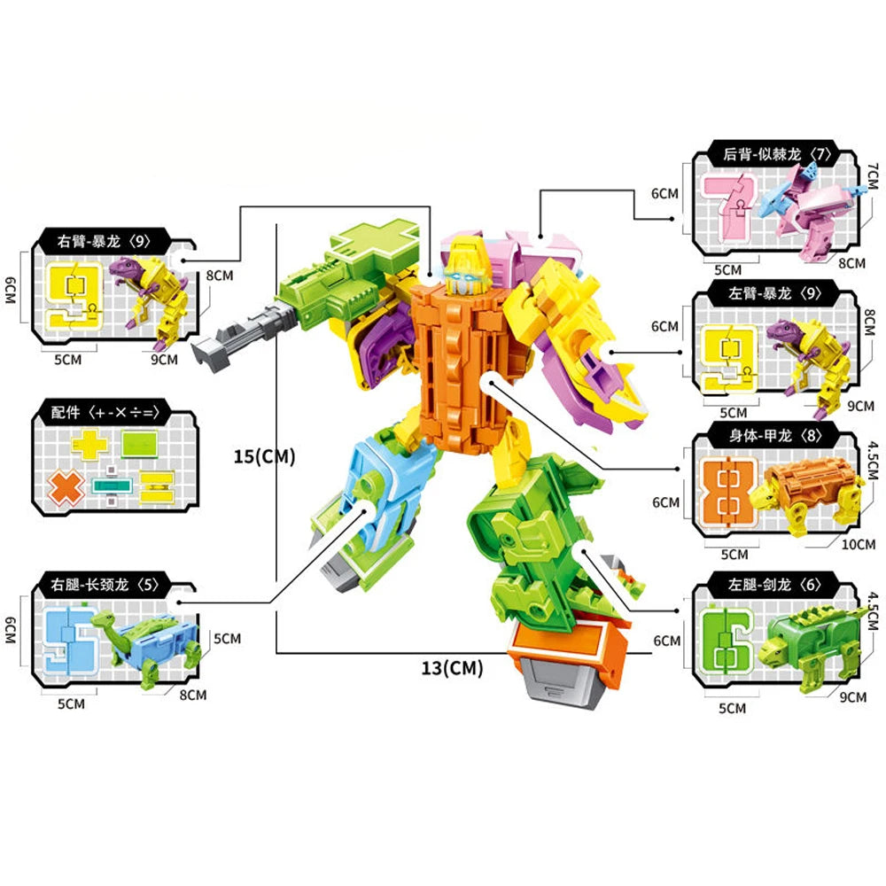 Number Dinosaur Robot Toys, Digit Bots adaptable Math Robot Toys - ToylandEU