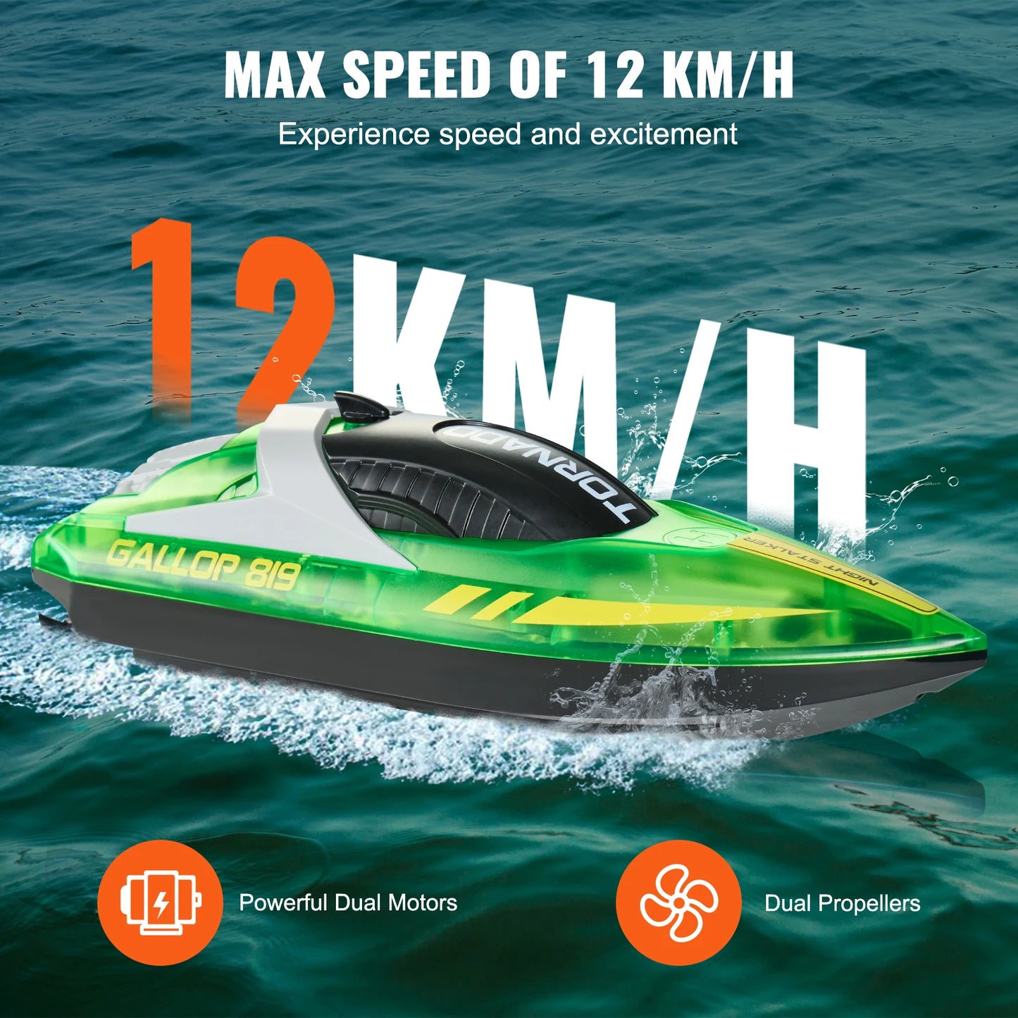 RC VEVOR HJ819 High-Speed Remote Control Racing Boat - Waterproof Electric RC Toy for Boys 14+