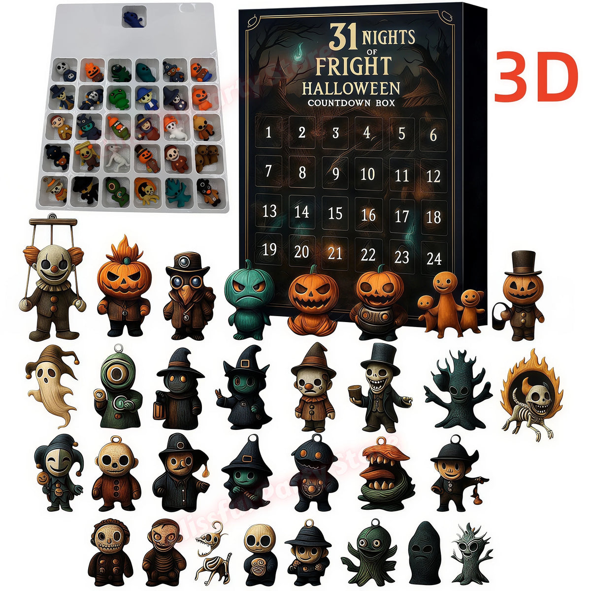 Halloween Advent Calendar | 2026 31 Nights Of Fright | 3D Mini Spooky Figurines | Countdown Party Gift