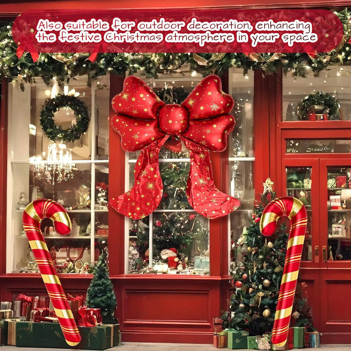 Giant Christmas Balloons | 5.7 Ft And 4.9 Ft | 3 Piece Bow Candy Set | Party Decor