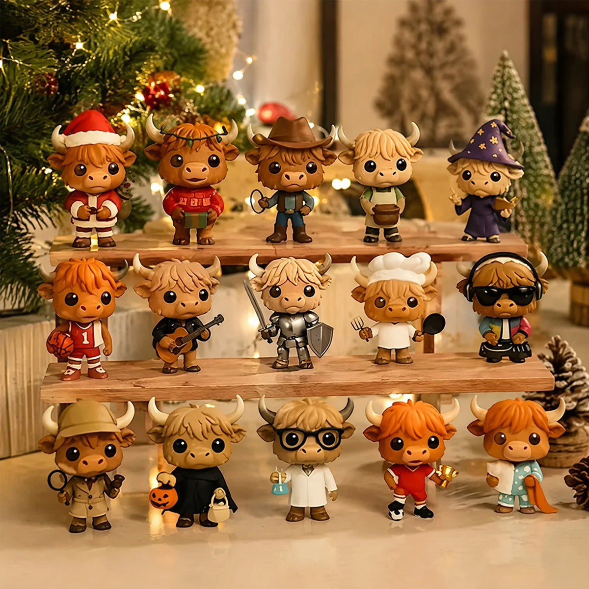 Advent Calendar | 2026 Highland Cow Figures | 24 Piece 3D PVC Display | Mantel And Shelf Decor