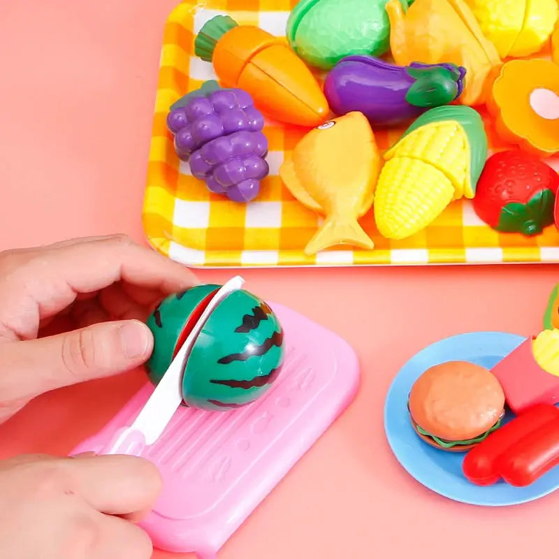 Cutting Play Food Toy for Kids Kitchen Pretend Fruit &Vegetables Accessories Educational Toy Food kit for Toddler Children Gift - ToylandEU