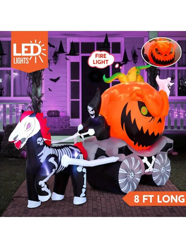 Inflatable Pumpkin Carriage | 8 Feet | Built In LED Lights | Yard Decor