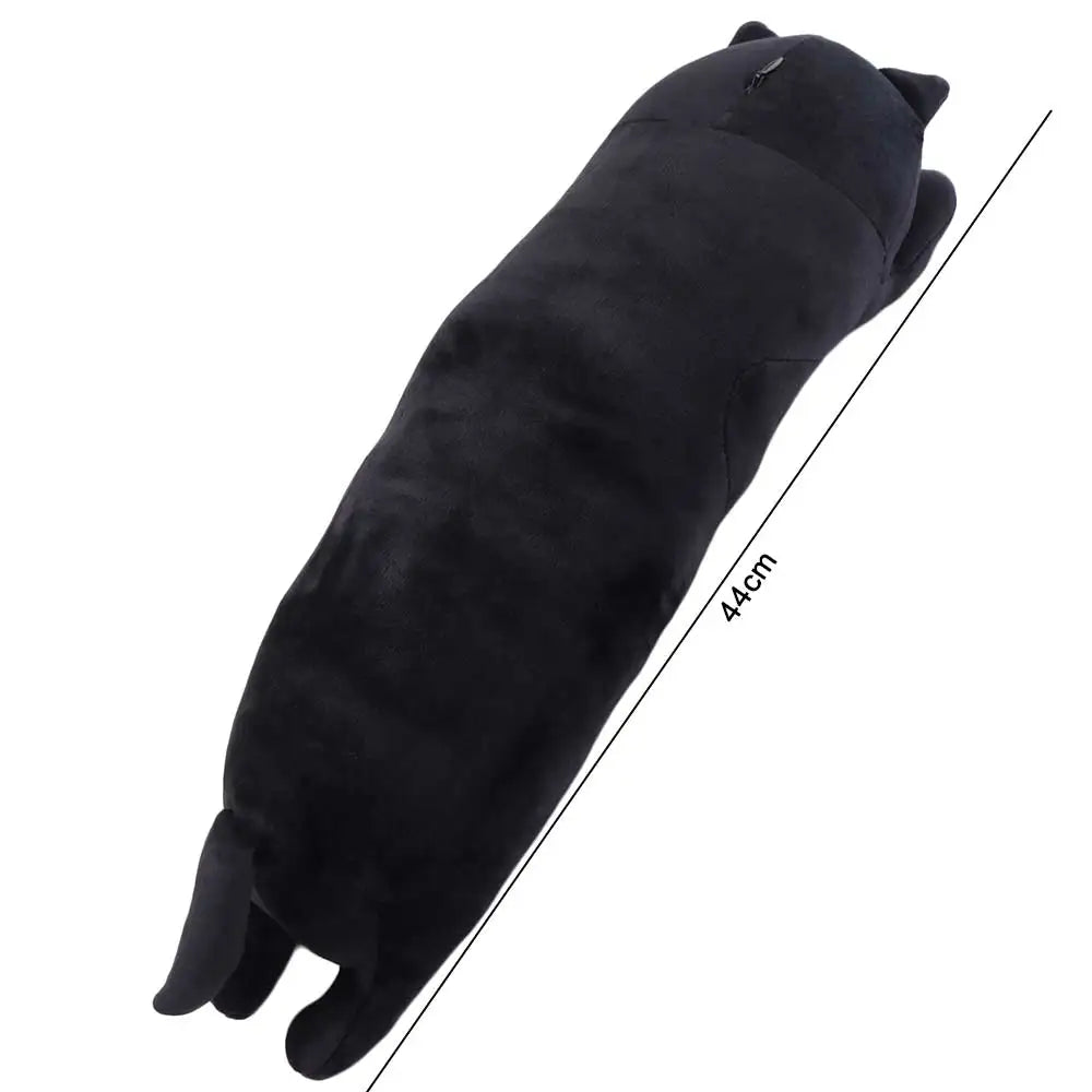 Long Cat Plush Pillow For Nap Time | Black | 44cm Length | One Size