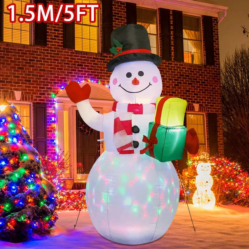5FT Christmas Snowman Inflatable | Red Gloves Design | Rotating LED Lights