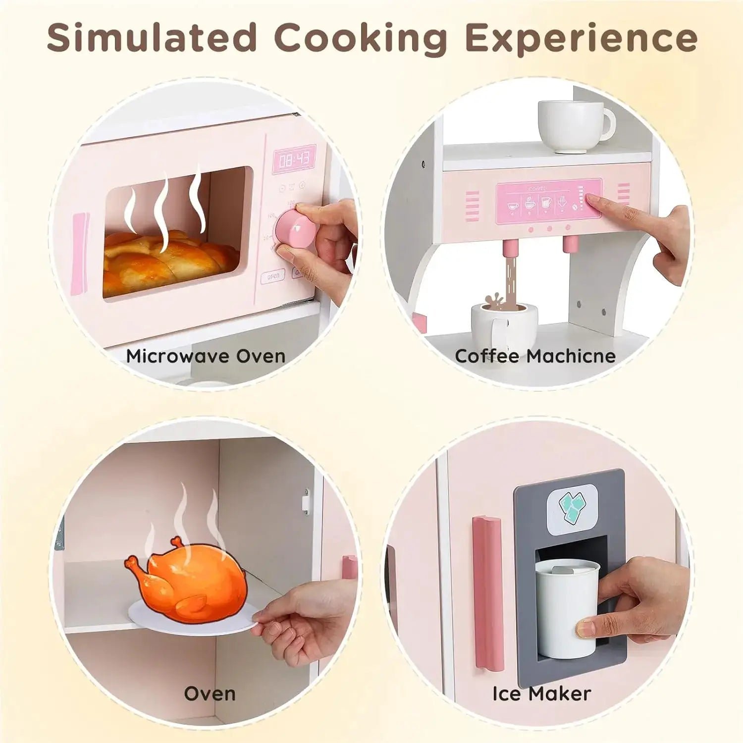 Play Kitchen for Kids, Wooden Kitchen Playset with Lights & Sounds, Ice Maker, Oven & Sink, Trendy Home Style Toy Kitchen, Gift - ToylandEU