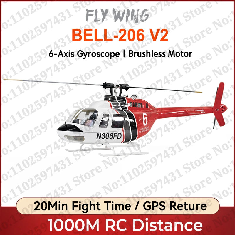 Fly Wing Bell-206 V3 Rc Helicopter Rtf Pnp 6ch 1/16 Brushless Motor - ToylandEU