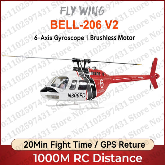 Fly Wing Bell-206 V3 Rc Helicopter Rtf Pnp 6ch 1/16 Brushless Motor - ToylandEU