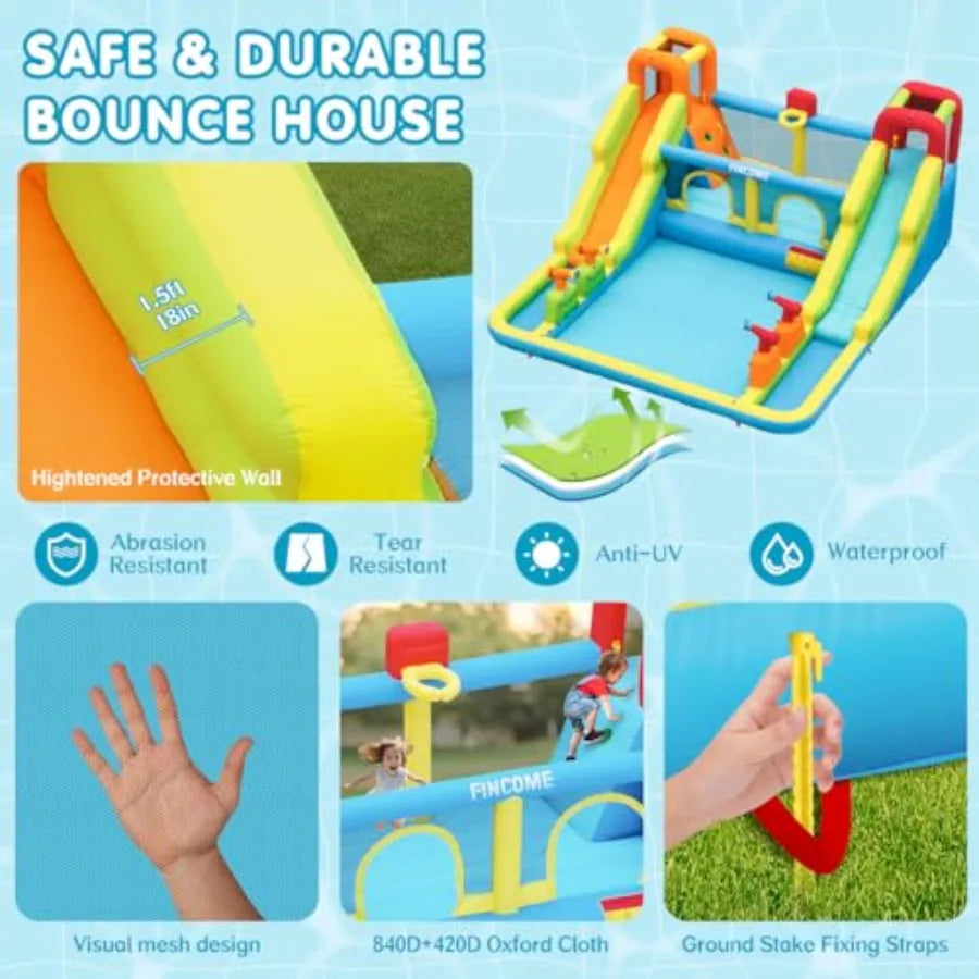 Inflatable Water Bounce House With Double Slides And Air Blower