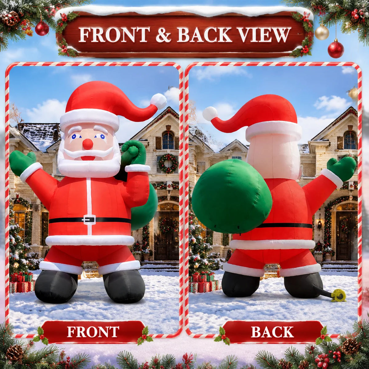 Inflatable Christmas Chimney | 28 Or 33 Ft Tall | Santa Claus | Outdoor Decor