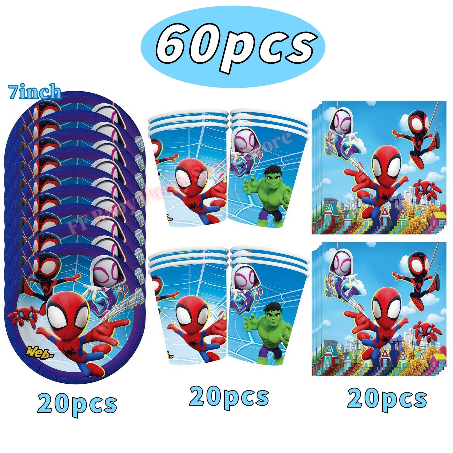 Spider Hero Party Decor | Plates Cups Banner | Balloon Party Favors | Set