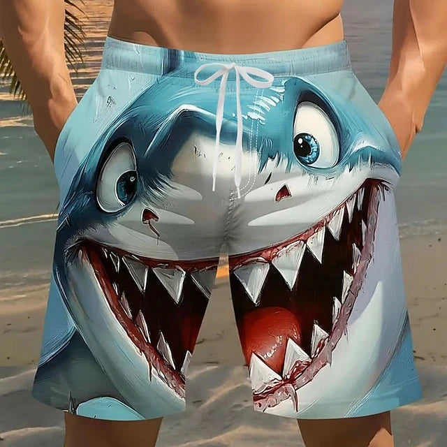 Swim Shorts | Quick Dry Fabric | Drawstring Waist | Shark Print Cartoon