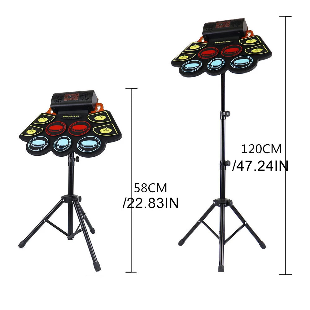 Roll Up Electronic Drum Set With 9 Pads And Pedals