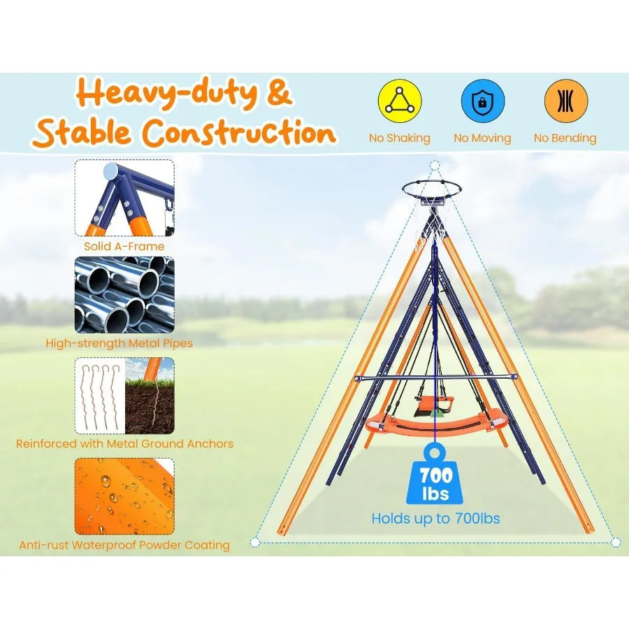 Heavy Duty Backyard Swing Set Six In One Metal Playset