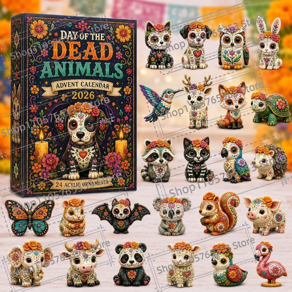 Advent Calendar | 2026 Day Of The Dead | 24 Piece 2D Acrylic Pendants | Festive Party Gift