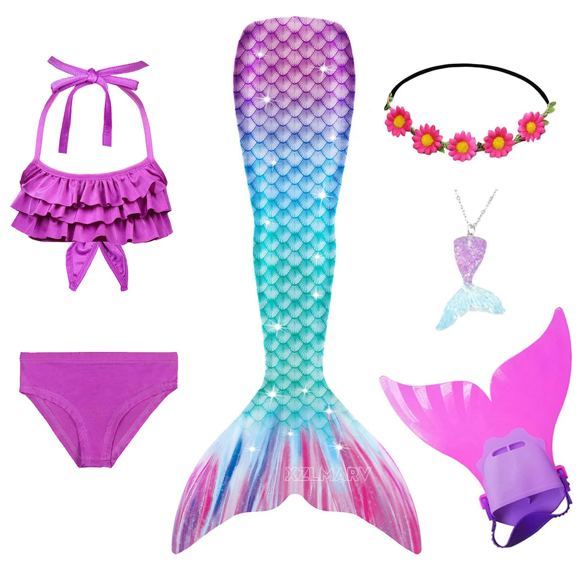 Mermaid Costume For Girls With Tail And Monofin Cosplay Ready