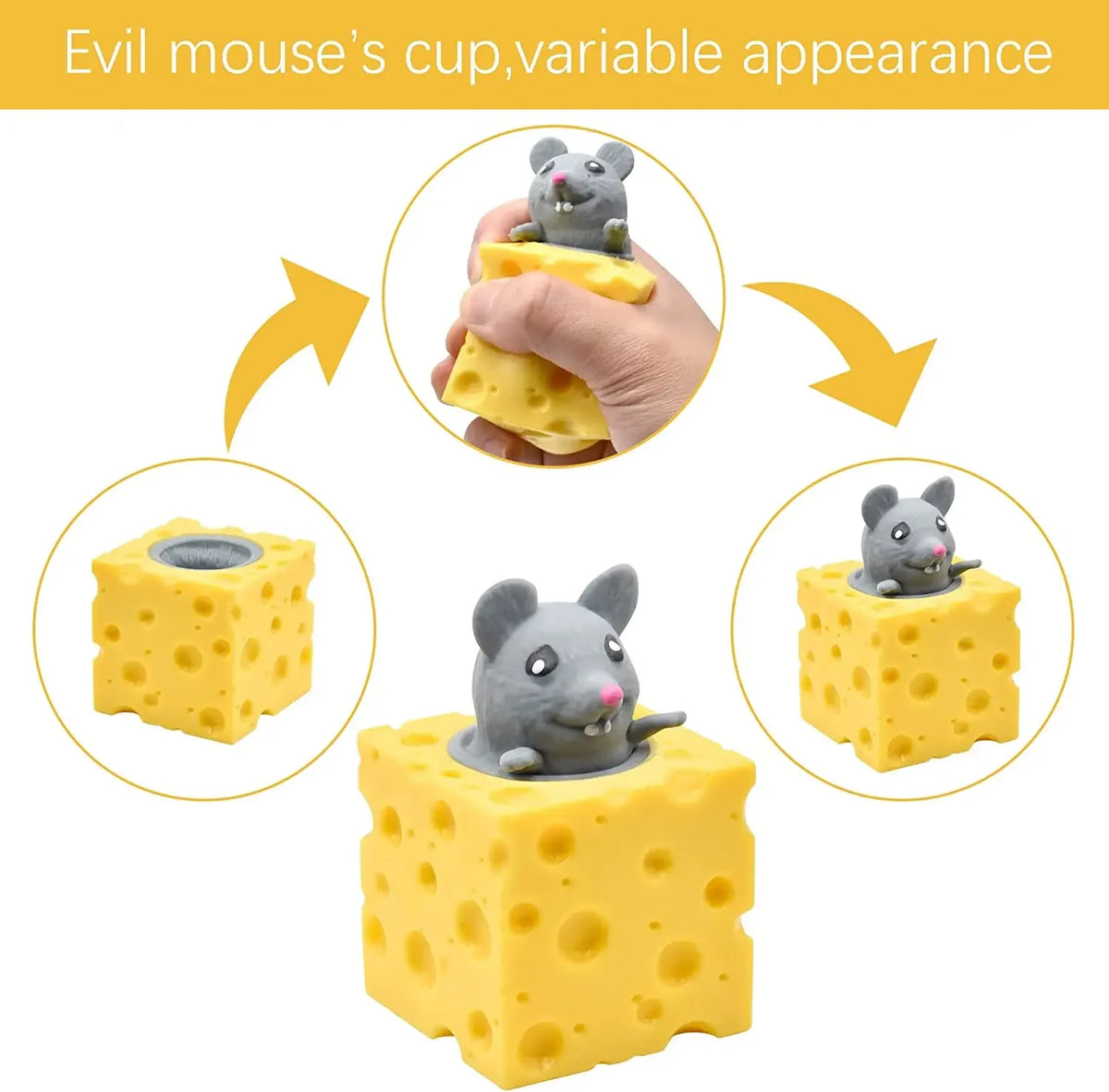 Squeezable Mouse Toy | Cheese Shape | Stress Relief Grip | Great For Kids