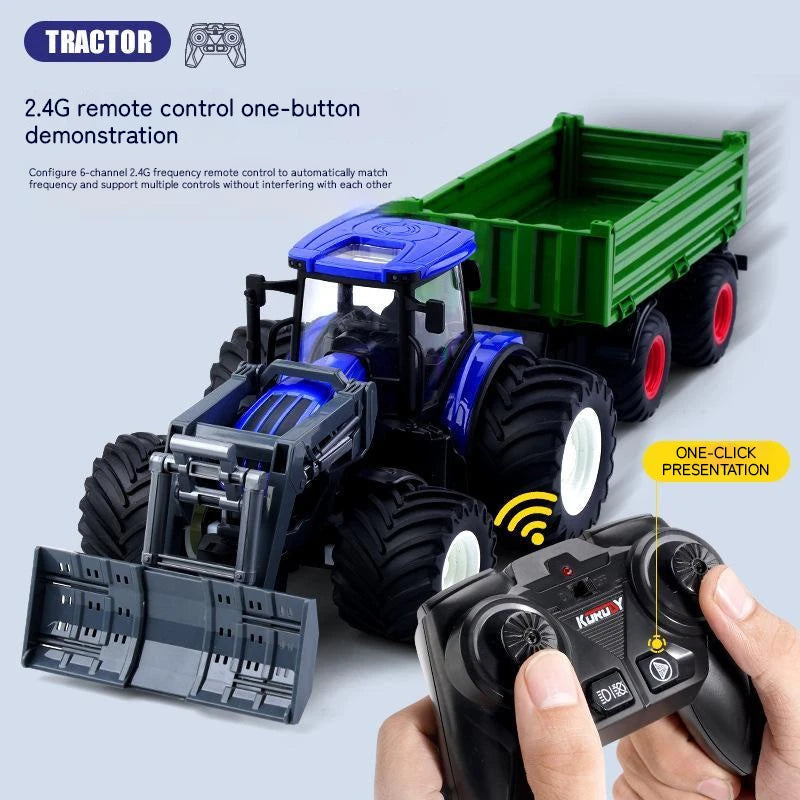 2.4ghz Rc Tractor Trailer With Led Headlights Farm Toy Set 1:24 Remote