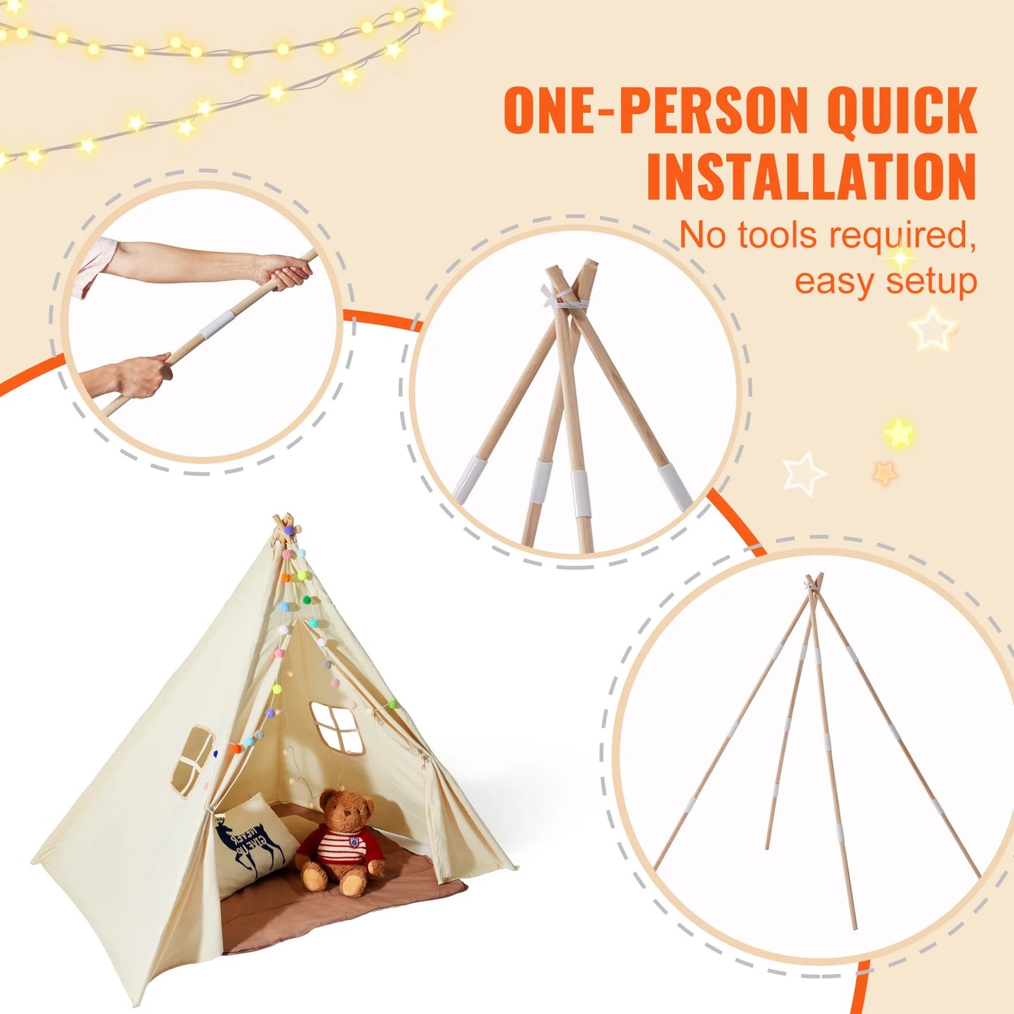 Kids Teepee Play Tent for Indoor Outdoor Fun with Windows