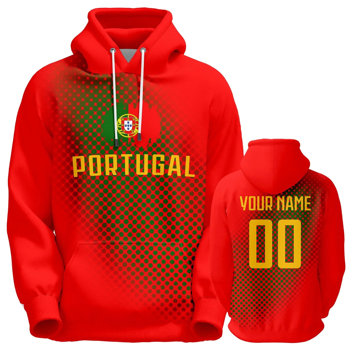 Personalized Portugal National Soccer Hoodie - Custom Name & Number Pullover for Men, Women, and Youth Fans