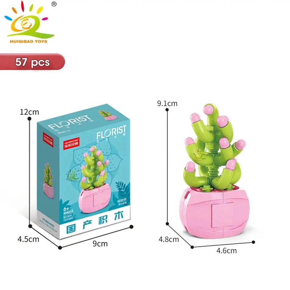 HUIQIBAO MOC Flower Succulent Potted Model Building Block DIY Eternal Bouquet Home Desk Plant Decor Brick Girl Gift Children Toy - ToylandEU