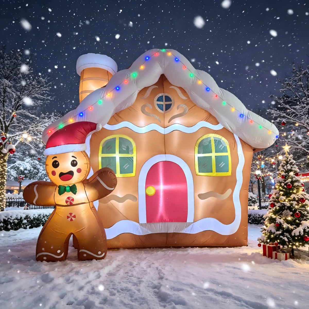 Gingerbread House Inflatable | 11.2 Ft | Led Lights | Outdoor Yard Decor
