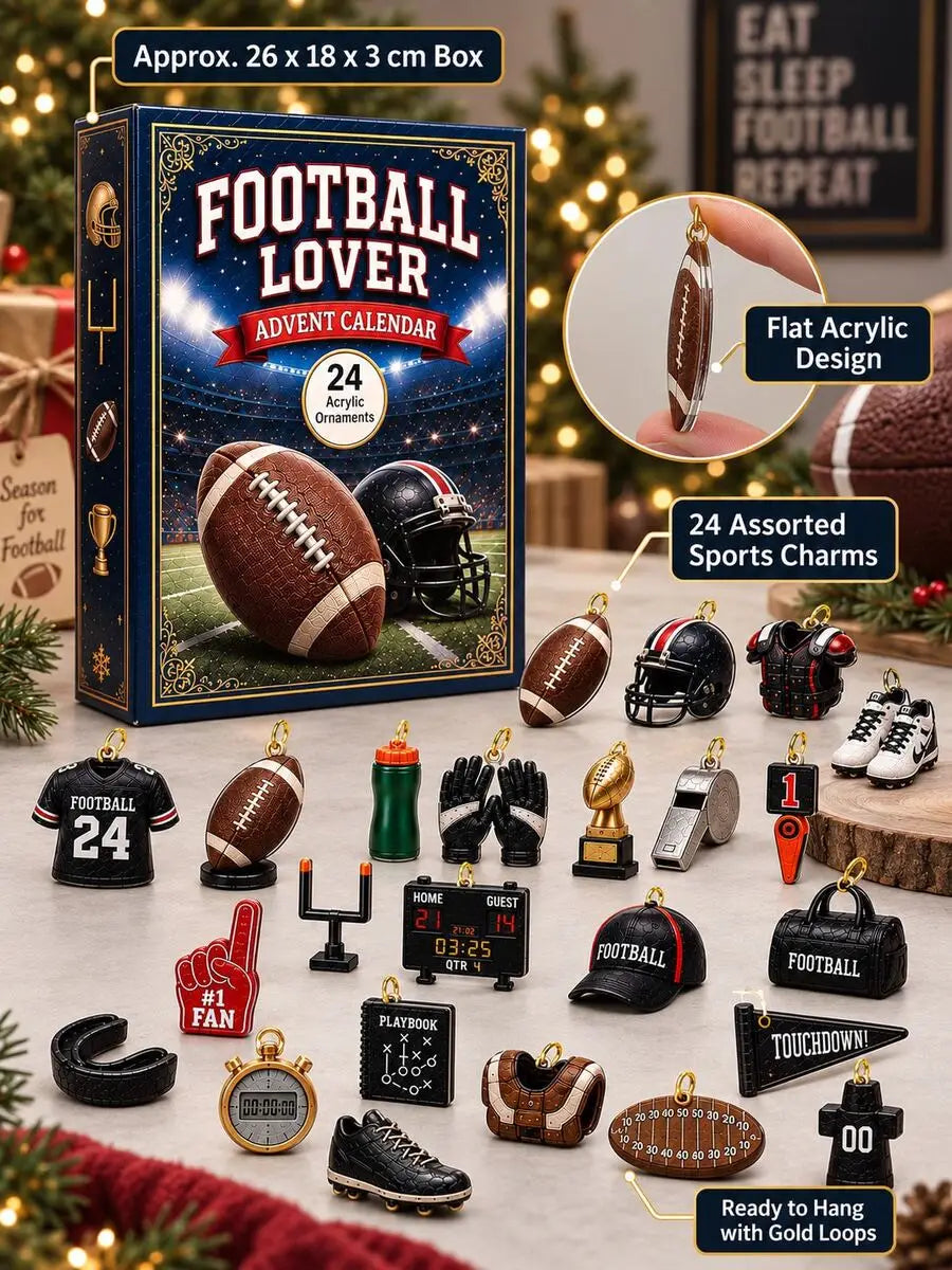 Advent Calendar | 2026 Football Theme | 24 Flat Acrylic Sports Ornaments | Game Day Tree And Shelf Decor