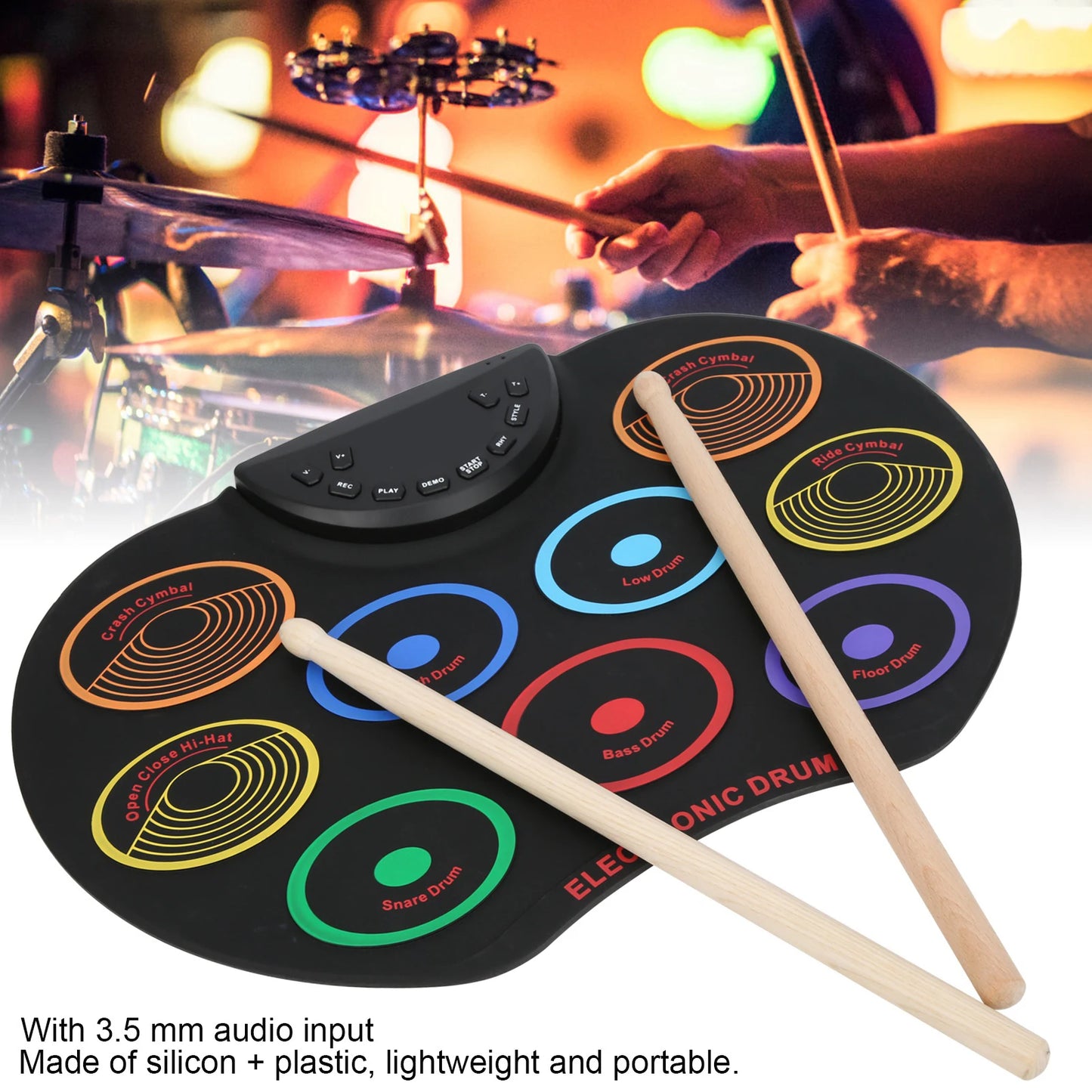 Portable Electronic Drum Pad For Beginners With Colorful Pads