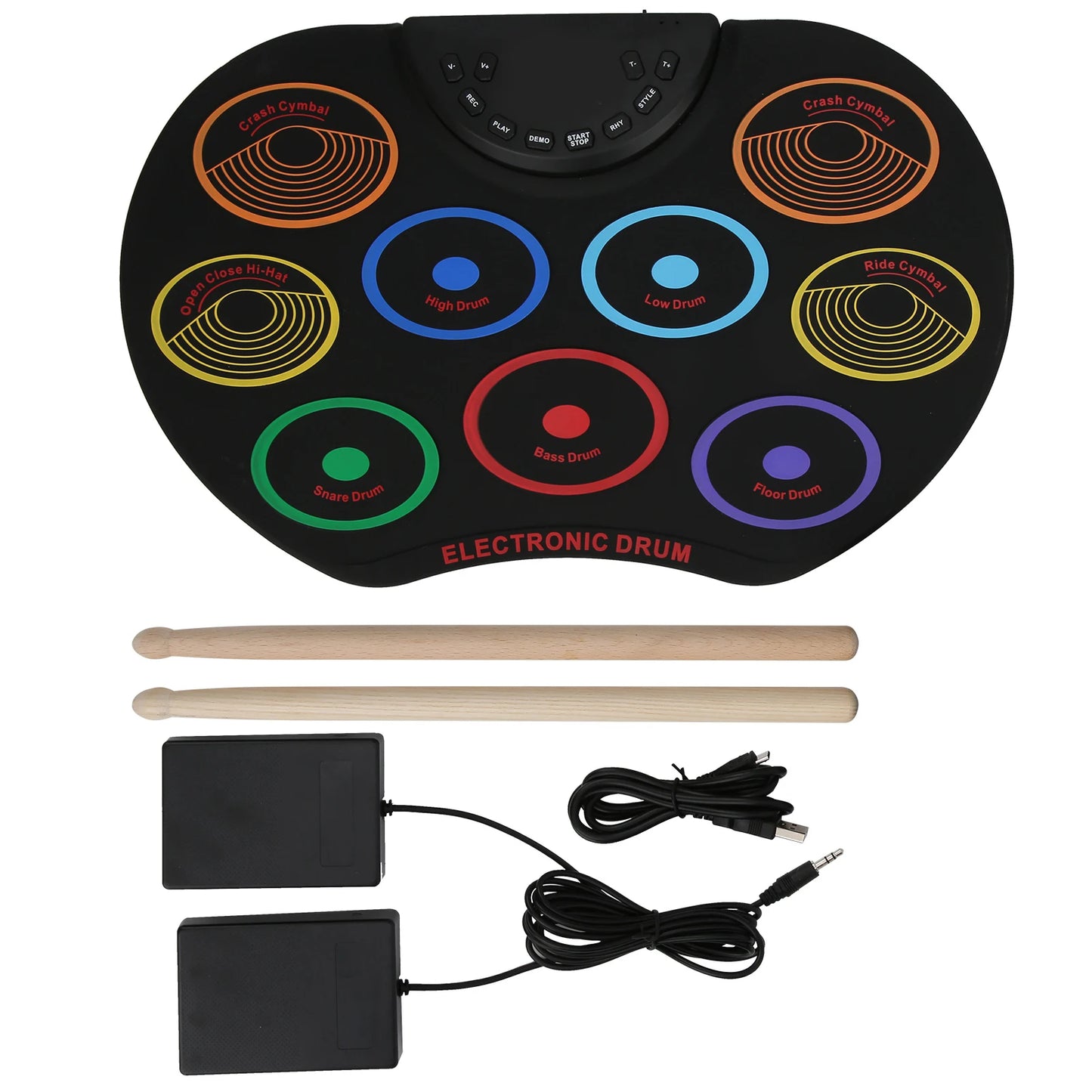 Portable Electronic Drum Pad For Beginners With Colorful Pads