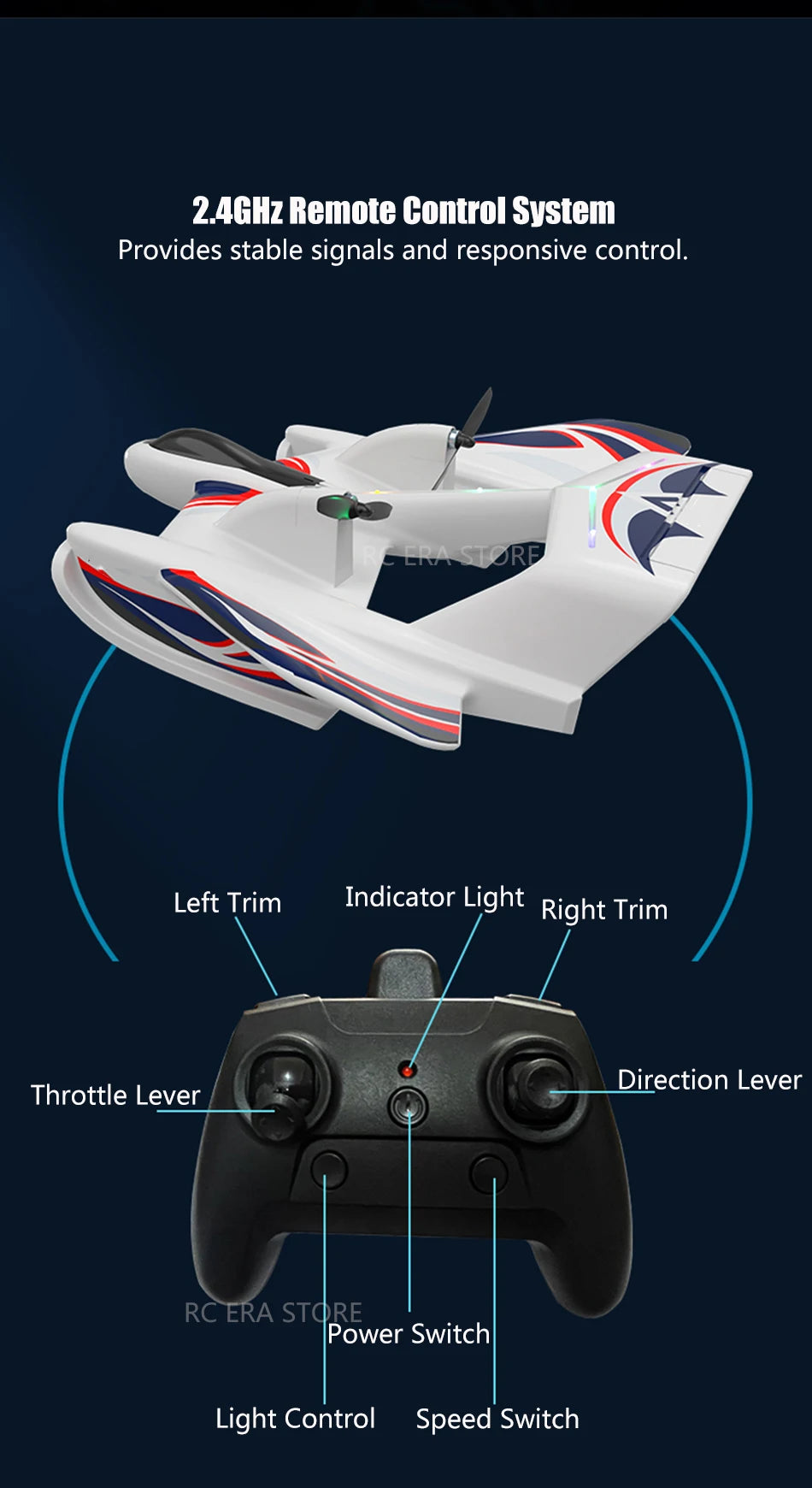 RC Amphibious EPP Foam RC Glider Aircraft with Gyro Stabilization and LED Lights - 2.4G Remote Control Airplane