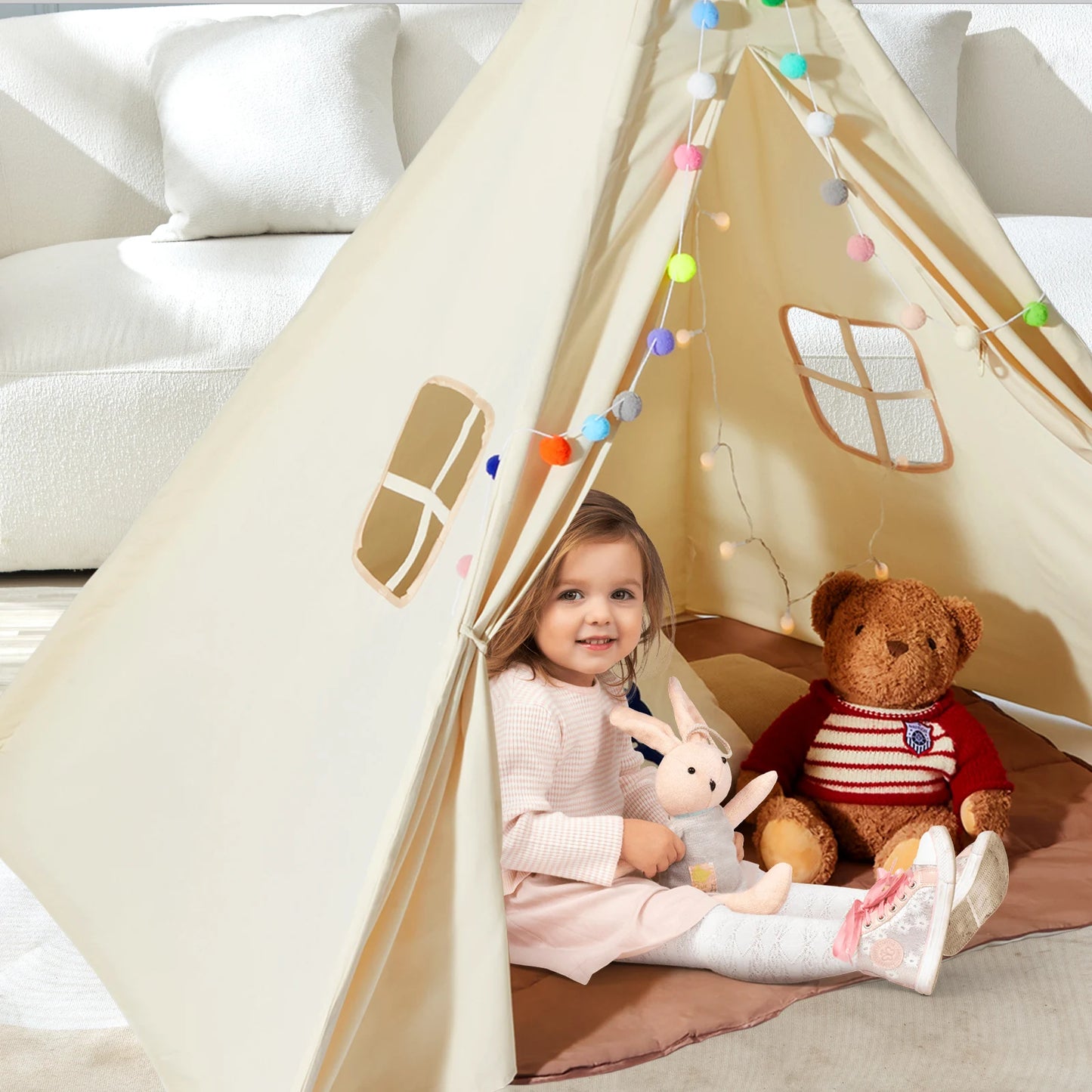 Kids Teepee Play Tent for Indoor Outdoor Fun with Windows