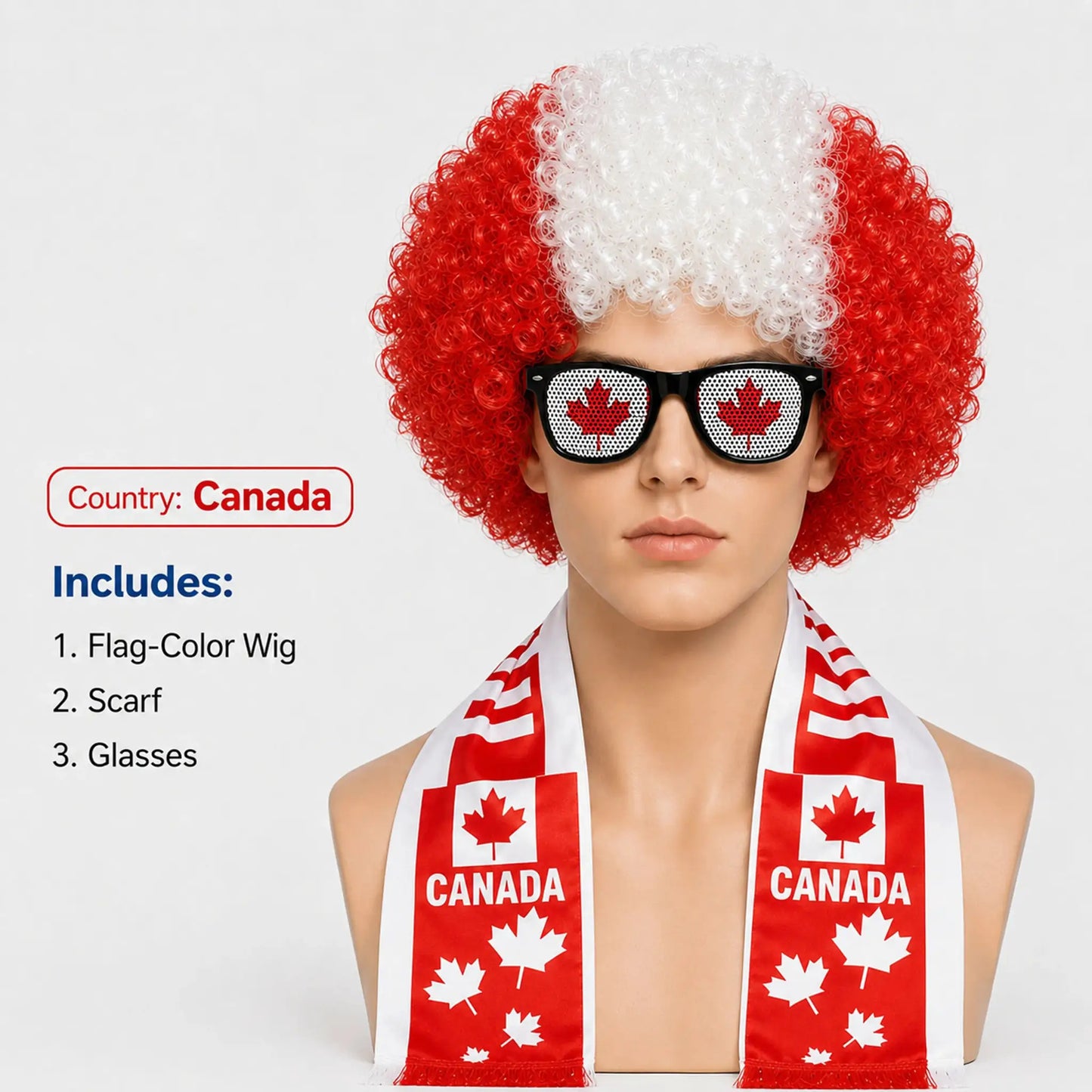 World Cup Flag Color Wig Glasses Set, Kinky Curly Wig Fan Hair Including Scarf Glasses Set European Cup National Team Dress - ToylandEU