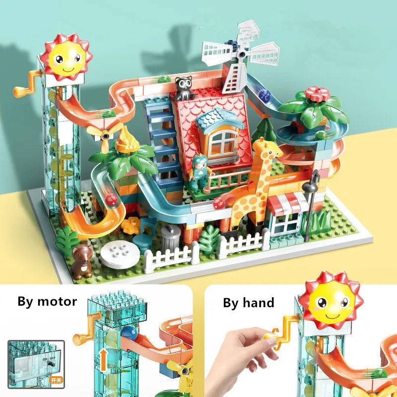 Electric Spiral Lift Marble Run Set with Roller Coaster and Ladder Piano - ToylandEU