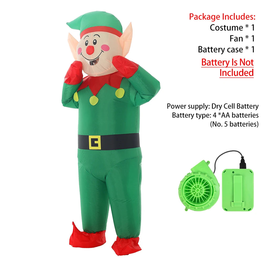 Adult Inflatable Elf Costume | Green Polyester | Battery Operated | Unisex