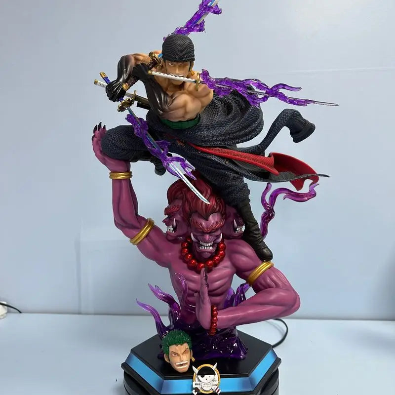 One Piece Zoro GK Statue | Dual Replaceable Heads | Glow PVC Base | 14+ Adult