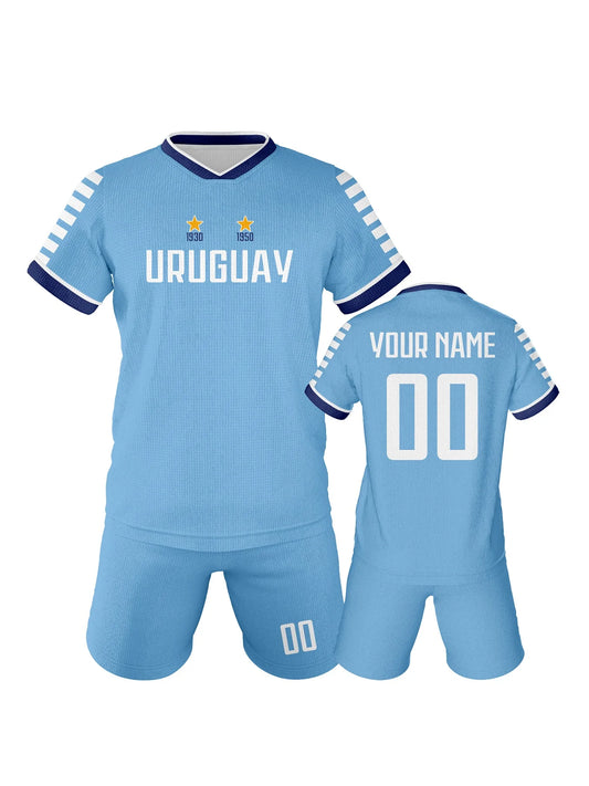 Customizable Kids Uruguay Soccer Training Jersey - Personalized Youth Football Tracksuit with Name & Number