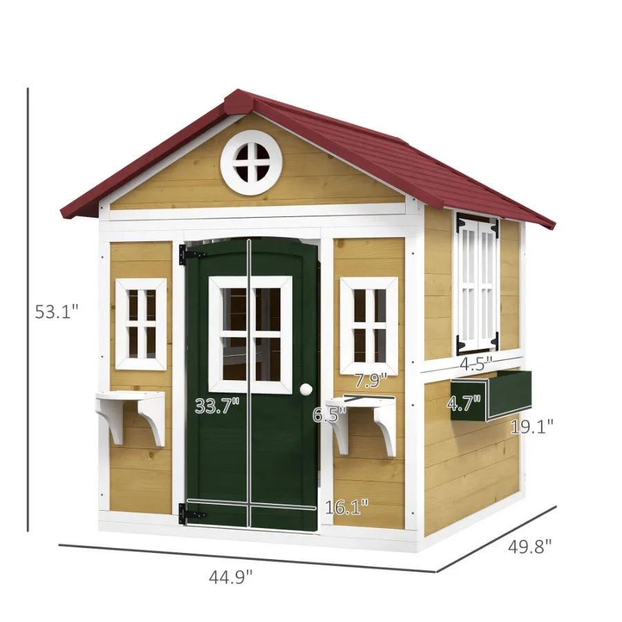 Wooden Outdoor Playhouse For Kids With Doors And Windows Planter