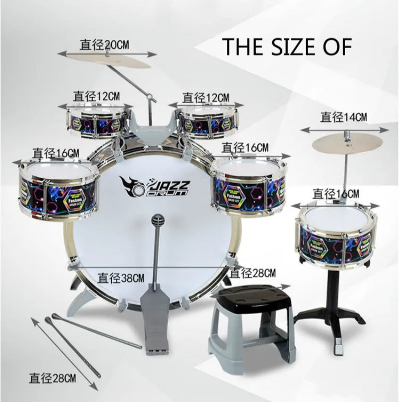 Fashion Large Children Music Jazz Drums Set ( 6 drums + 2 cymbals ) Toyland EU