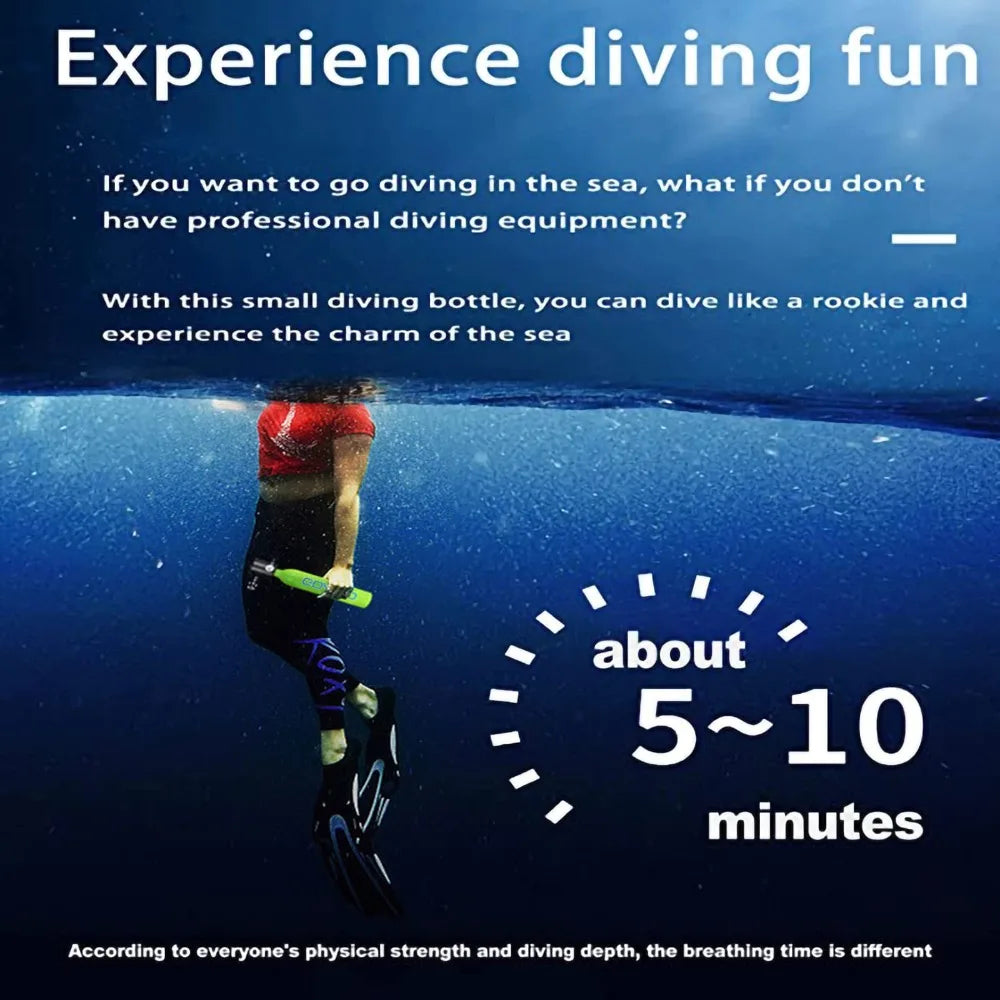 Mini Scuba Tank | 0.5L Capacity | 3000 PSI Max Pressure | 6-12 Minutes Dive Time