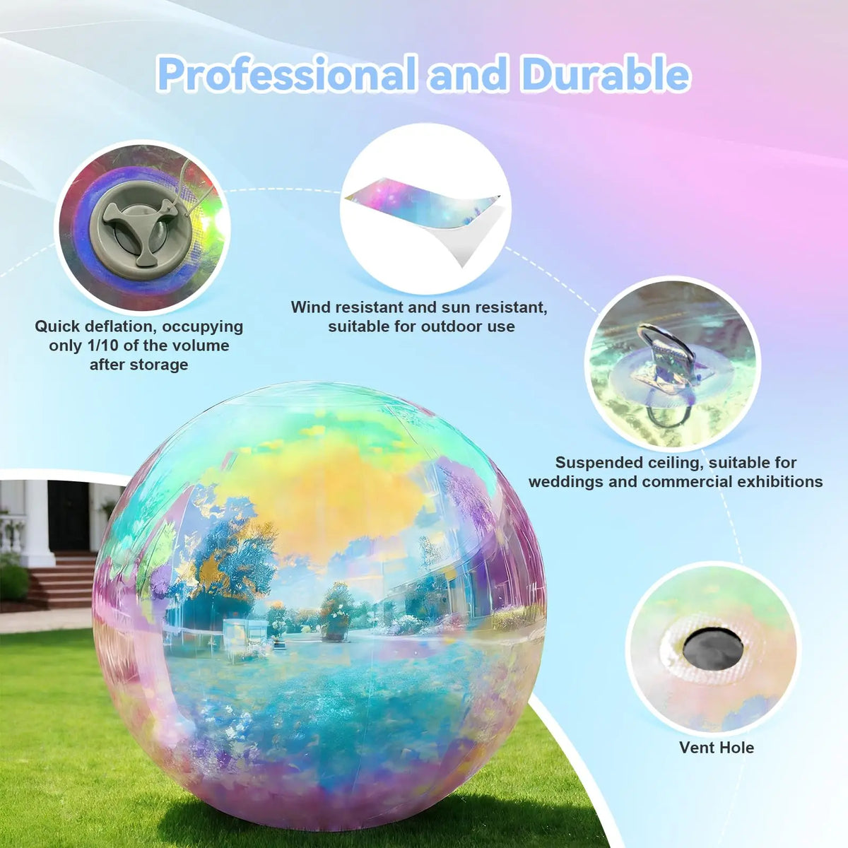Inflatable Disco Ball | Iridescent Shine | Giant Party Prop | Set Of 6 With Pump