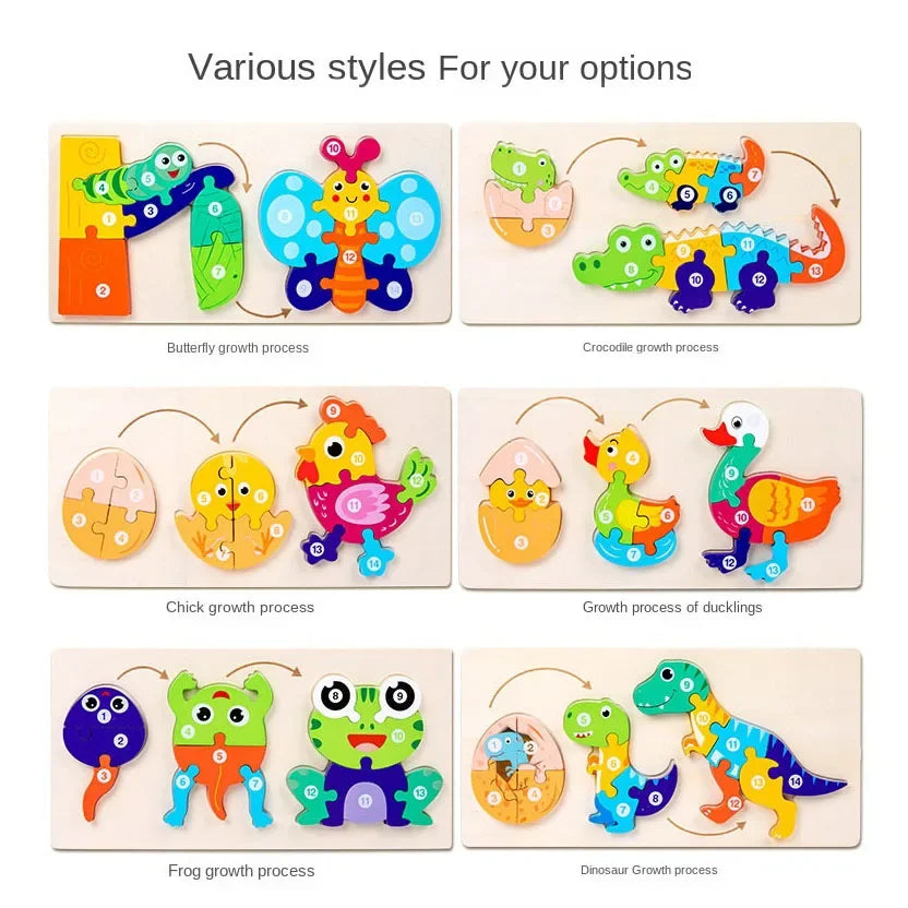 Wooden 3D Puzzle | Dinosaur Theme | Montessori Toy | Ages 3-6