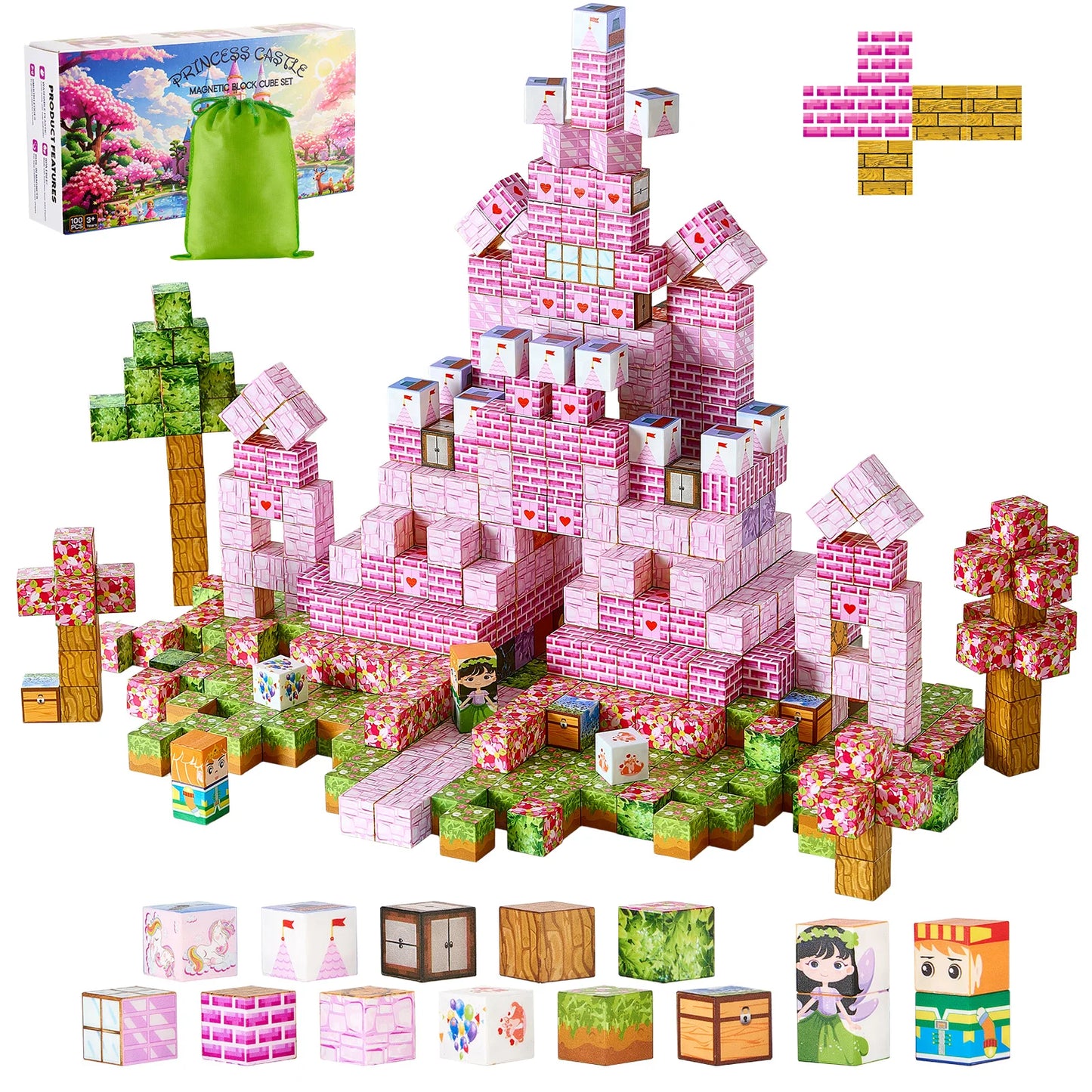 Magnetic Blocks | 100 Pieces | Princess Castle Set | STEM Montessori Toy