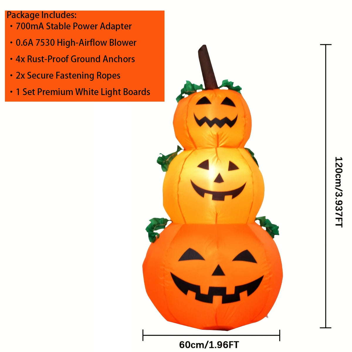 Halloween Inflatable Pumpkin | 3.9 Ft Led | Built In Lights | Outdoor Decor