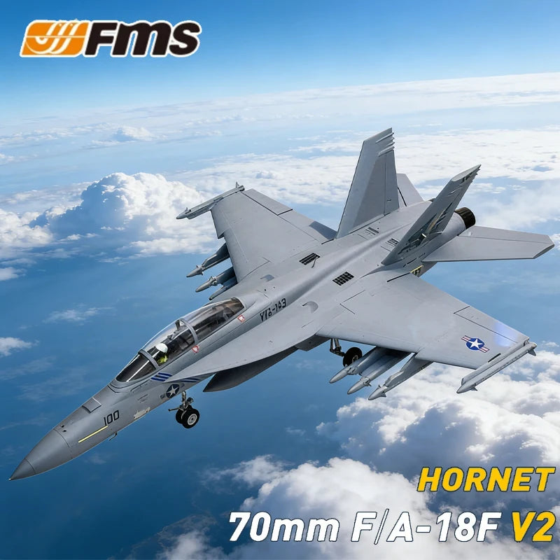 RC Fighter Jet | 70mm EDF F/A-18F Super Hornet V2 | 6S 6CH Retracts & Flaps | FMS PNP