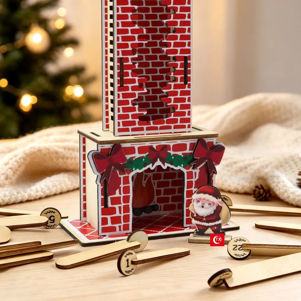 Advent Calendar | 24 Day Wooden Santa Chimney | DIY Tabletop Ornament | Home Desktop Christmas Decor